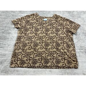 Liz & Me Top Womens 0X Brown Short Sleeve V-Neck Cotton Blend